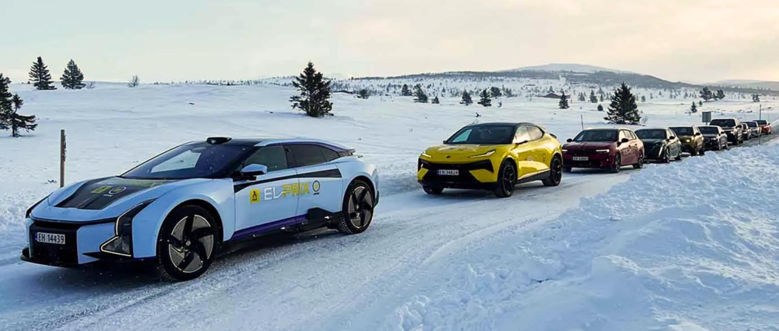 Electric cars parked in a line in Norway