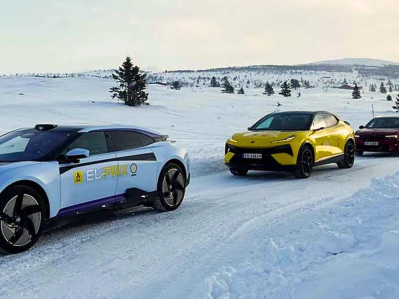 Electric cars parked in a line in Norway