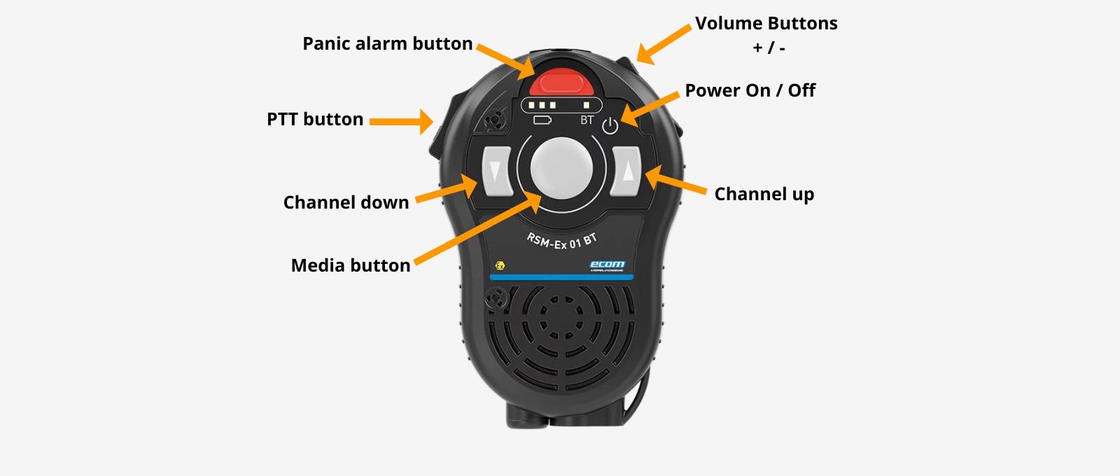 ATEX RSM Remote Speaker Microphone with functions such as panic alarm / personal alarm ptt button