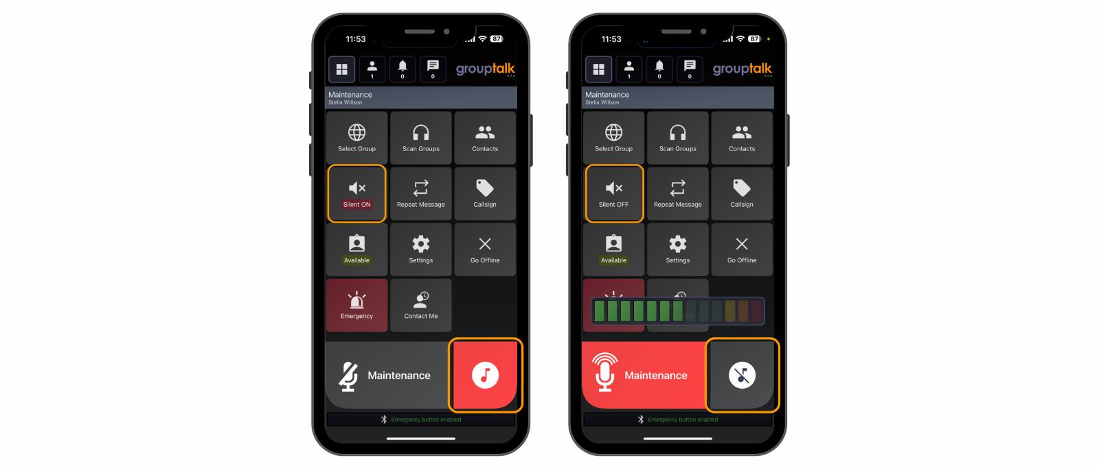GroupTalk push to talk app with mute and tone feature