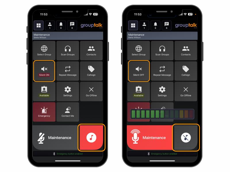 GroupTalk push to talk app with mute and tone feature