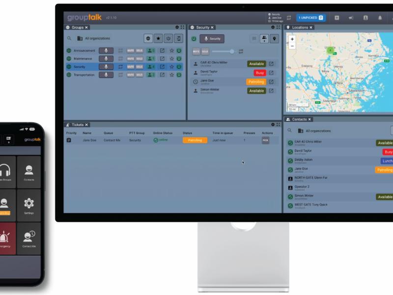 GroupTalk PC Dispatch 2 panic alarm personal alarm status private call and PTT