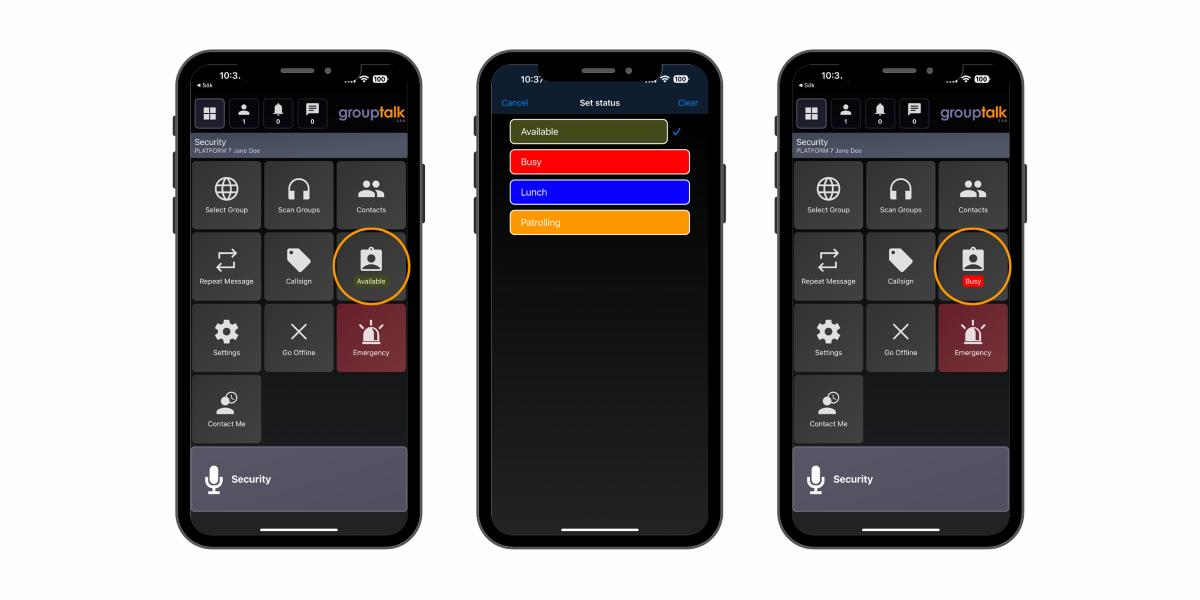 GroupTalk app with the function user status
