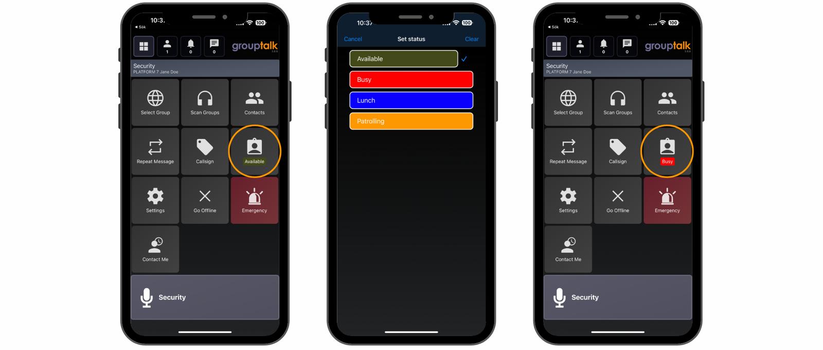 GroupTalk app with features like panic alarm/ personal larm status