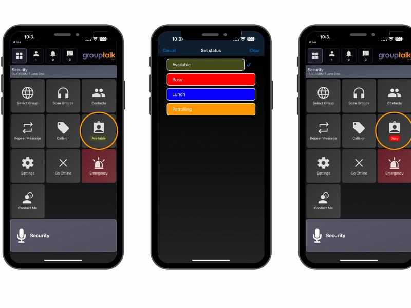 GroupTalk app with features like panic alarm/ personal larm status
