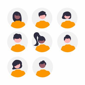 Illustration of eight team members representing workplace collaboration.