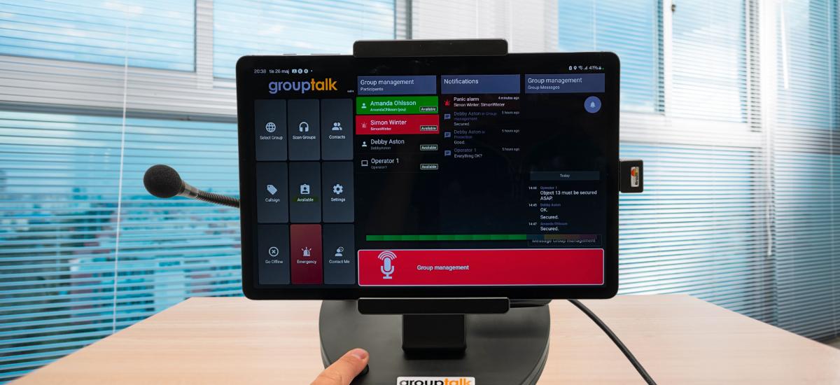 Imtradex mobile desk unit with push-to-talk app installed.