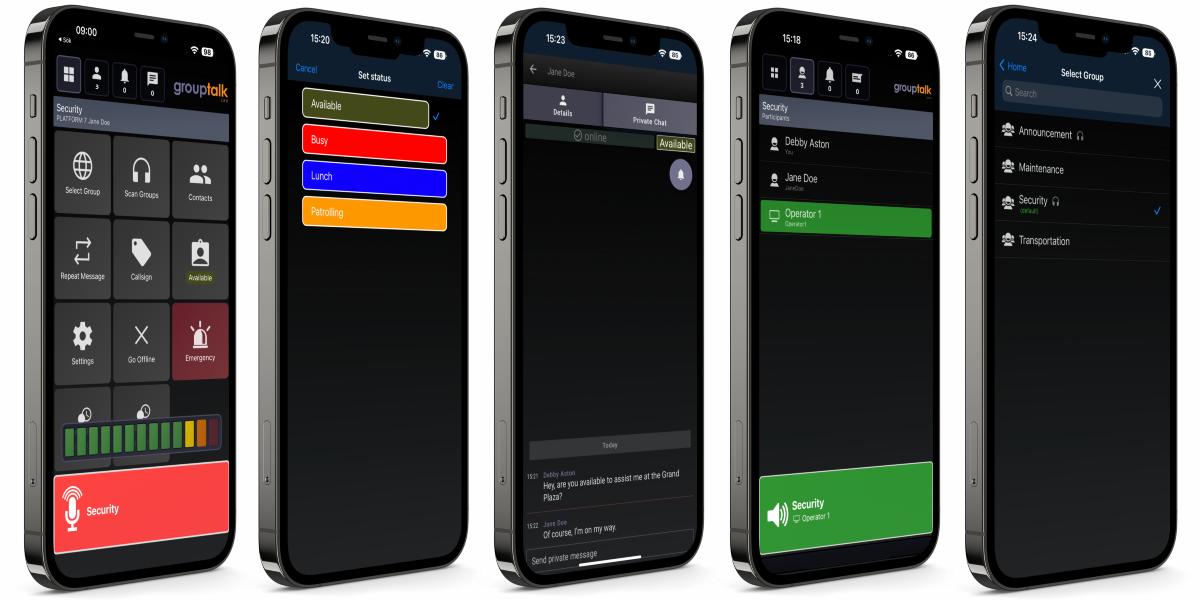 GroupTalks Push to Talk text message panic alarm person alarm features