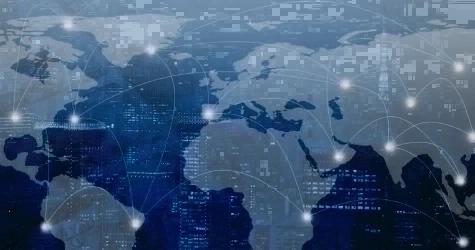 A world map where people communicate with each other between countries via 3G 4G 5G and wifi networks