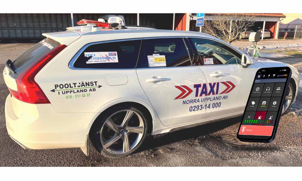 White taxi car and iphone with push to talk